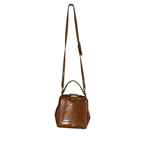 Patricia Nash Leather Croc Embossed Nela Frame Tote Biscuit - Picture 5 of 8